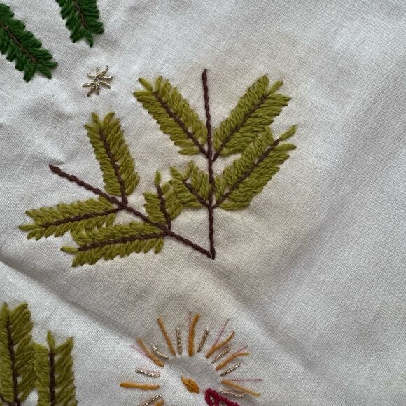 Vintage Handstitched Needlepoint Holiday Tea Towel Candle Tree Branch 33”x16.5” - Picture 5 of 10